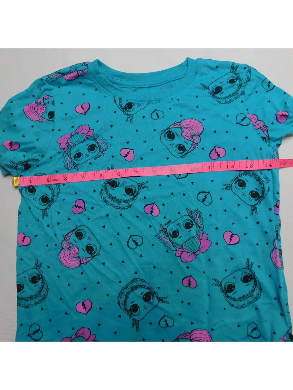 L.O.L. Surprise Girls Teal Blue Graphic T Shirt Size M 7/8 Rocker Doll Hearts